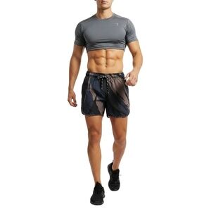 NFQ Mens Athletic Shorts‎ Size Large Black, Grey & Navy Blue Camo Pattern